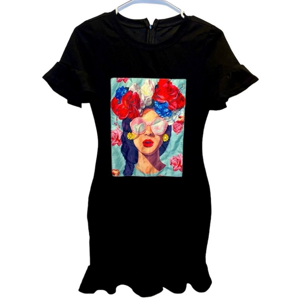 Girl’s Black Graphic Print Dress